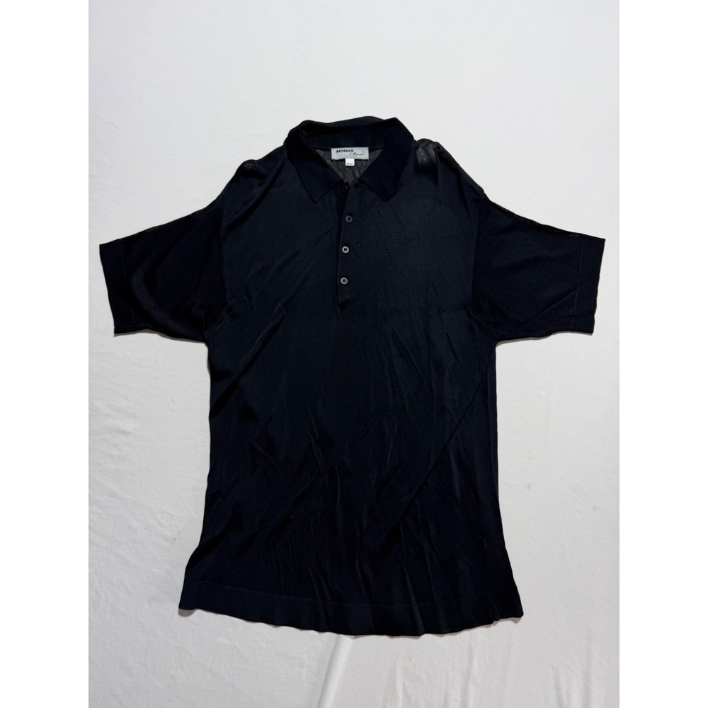 Vintage Mondo di Marco Mens M Black Viscose Rayon Knit Polo Shirt Made in Italy